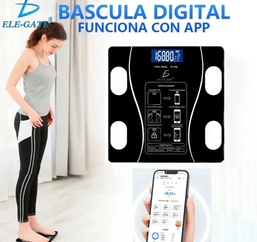 SmartScale Pro: App-Enabled Weight Tracker & USB Charge - Black