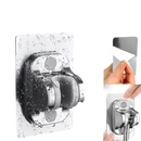 Chrome shower head holder with adhesive backing.