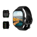 Black smartwatch with interchangeable screens.