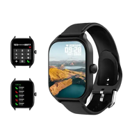 Black smartwatch with interchangeable screens.