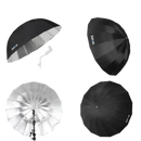 Photography lighting umbrella with black exterior and silver interior.