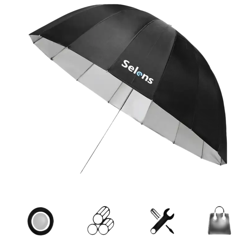 Black and silver photography umbrella.