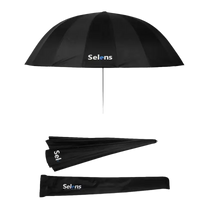 Black photography umbrella with dimensions and weight information.