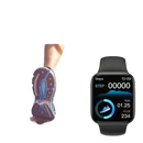 Black smartwatch displaying fitness data.