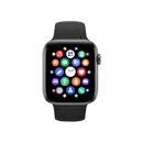 Black smartwatch with colorful app icons.
