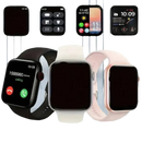 Smartwatches with different colored bands and screen displays.