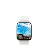 White smartwatch displaying a mountain landscape.