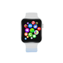 White smartwatch with app icons.