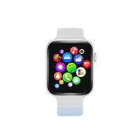 White smartwatch with app icons.