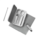 Silver manicure set in a white case.