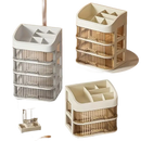 Cosmetic storage organizers with drawers.