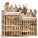 Cosmetic storage organizers with drawers.