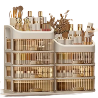 Cosmetic storage organizers with drawers.