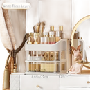 White three-layer makeup organizer.