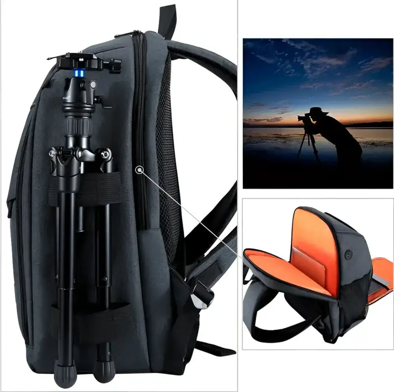 Your Rugged Gray Waterproof Camera Backpack with Tripod Holder