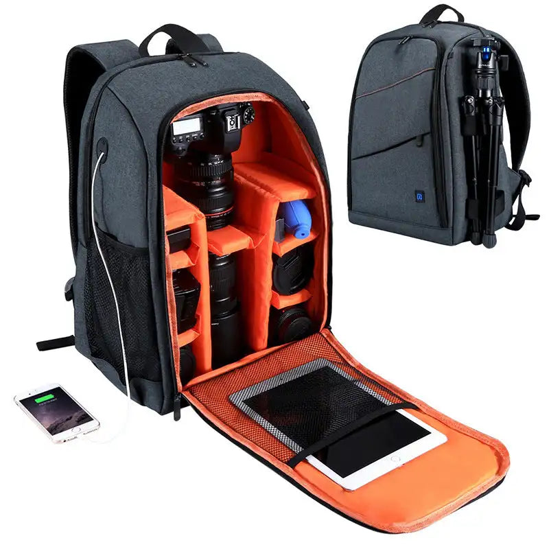 Your Rugged Gray Waterproof Camera Backpack with Tripod Holder