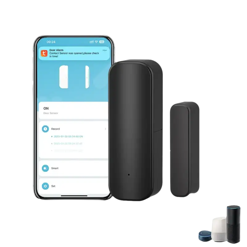 Black door and window sensor with smartphone app.