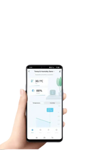 Smartphone showing tuya temperature humidity data on mini lcd display of Your Sweet Tuya Sensor Mini LCD
