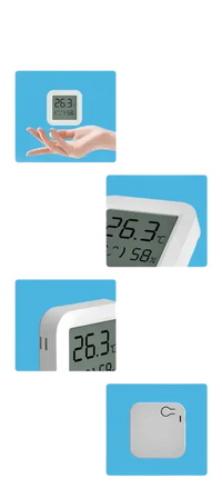 Digital thermometer with LCD screen showcasing Your Sweet Tuya Temperature Humidity Sensor Mini LCD Display, trendy and easy to read
