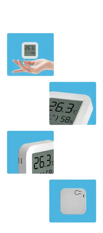 Digital thermometer with LCD screen showcasing Your Sweet Tuya Temperature Humidity Sensor Mini LCD Display, trendy and easy to read