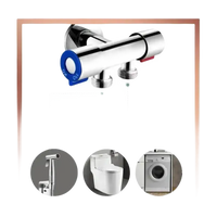 Chrome-plated dual-outlet water valve.