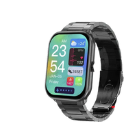 Black smartwatch with metal band.