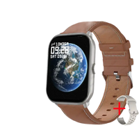 Xiaomi Watch 5 smartwatch with brown leather strap.