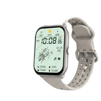 Smartwatch with a light-colored band.