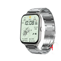 Silver smartwatch with metal band.