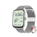 Silver smartwatch with mesh band.