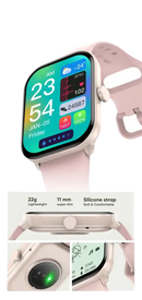 Pink smartwatch with a digital display.