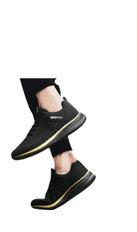 Black and gold athletic shoes.