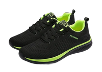 Black and green running shoes.