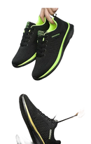 Black and neon green athletic shoes.