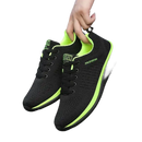 Black and neon green running shoes.