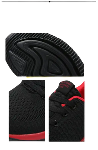 Black and red athletic shoe.