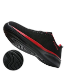 Black and red athletic shoe.