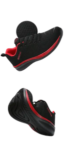 Black and red athletic shoes.