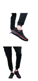 Black and red athletic shoes.