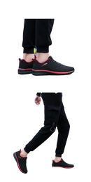 Black and red athletic shoes.