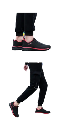Black and red athletic shoes.