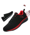 Black and red men’s sneakers.