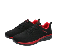 Black and red running shoes.