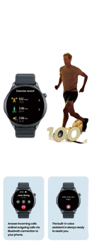 Smartwatch with fitness and assistant features.