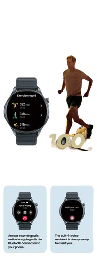 Smartwatch with fitness and assistant features.