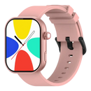 Pink smartwatch with colorful display.