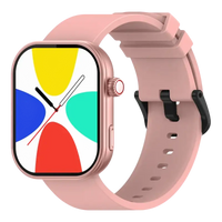 Pink smartwatch with colorful display.