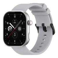 Silver smartwatch with gray band.