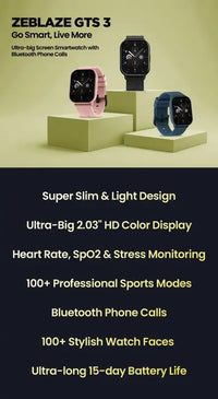 New Zeblaze GTS 3 Voice Calling Smart Watch Ultra-big 2.03’’ HD Screen 24H Health Monitor 100 + Sports Modes 200